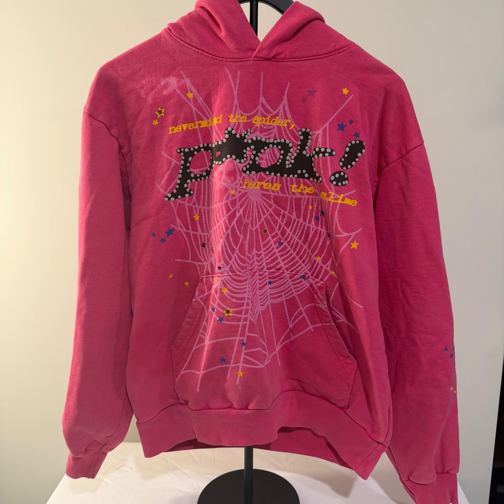 Sp5der Pink Hoodie Spider Web Slime Graphic Streetwear Fuchsia Pink